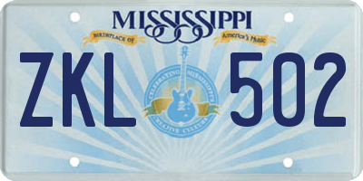 MS license plate ZKL502