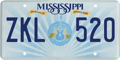 MS license plate ZKL520