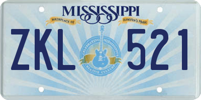 MS license plate ZKL521
