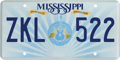 MS license plate ZKL522