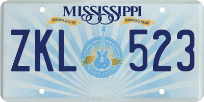 MS license plate ZKL523