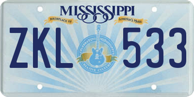MS license plate ZKL533