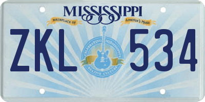MS license plate ZKL534