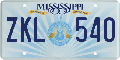 MS license plate ZKL540