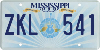 MS license plate ZKL541