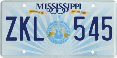 MS license plate ZKL545