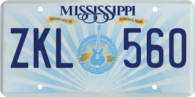 MS license plate ZKL560