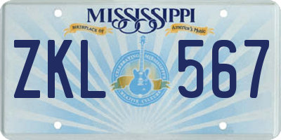 MS license plate ZKL567