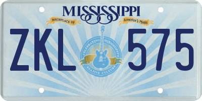 MS license plate ZKL575