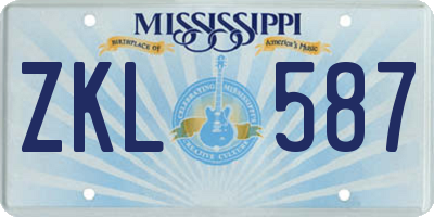 MS license plate ZKL587