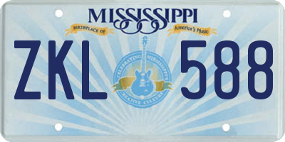 MS license plate ZKL588