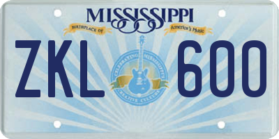 MS license plate ZKL600