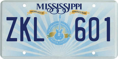 MS license plate ZKL601