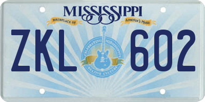 MS license plate ZKL602