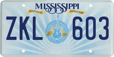 MS license plate ZKL603