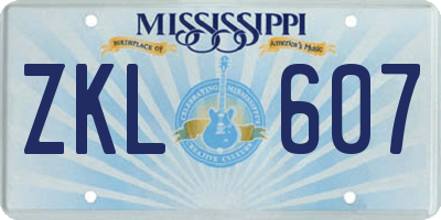 MS license plate ZKL607