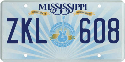 MS license plate ZKL608