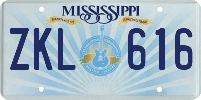 MS license plate ZKL616