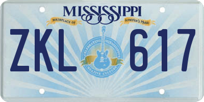 MS license plate ZKL617