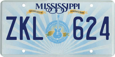 MS license plate ZKL624