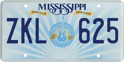 MS license plate ZKL625
