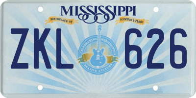 MS license plate ZKL626