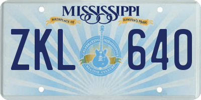 MS license plate ZKL640