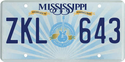 MS license plate ZKL643