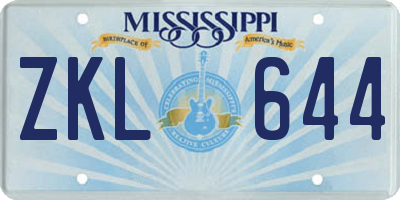 MS license plate ZKL644