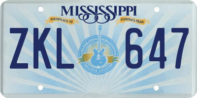 MS license plate ZKL647