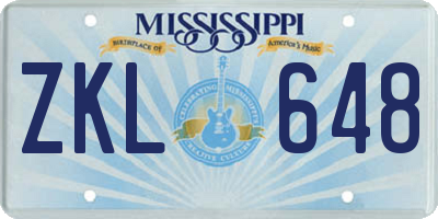 MS license plate ZKL648