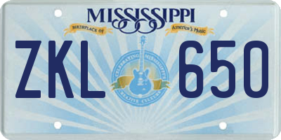 MS license plate ZKL650