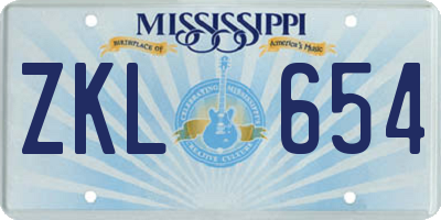 MS license plate ZKL654