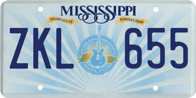 MS license plate ZKL655