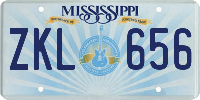 MS license plate ZKL656