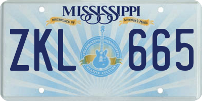 MS license plate ZKL665