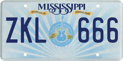 MS license plate ZKL666
