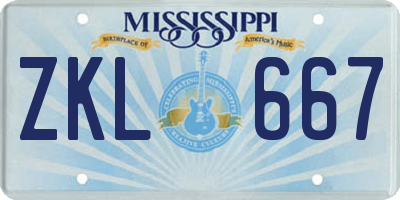 MS license plate ZKL667