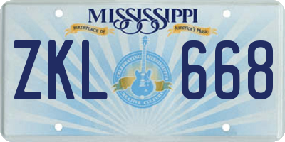 MS license plate ZKL668