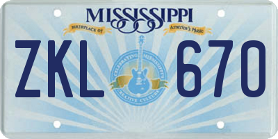 MS license plate ZKL670