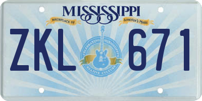 MS license plate ZKL671
