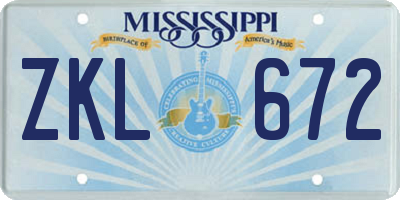 MS license plate ZKL672