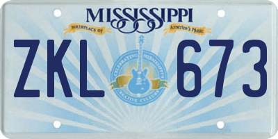 MS license plate ZKL673