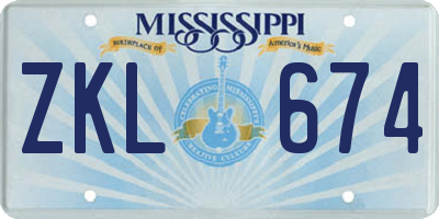 MS license plate ZKL674