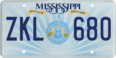 MS license plate ZKL680