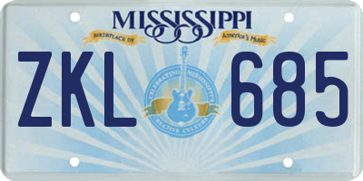 MS license plate ZKL685