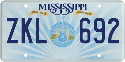 MS license plate ZKL692