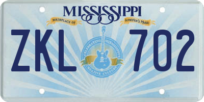 MS license plate ZKL702