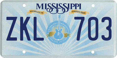 MS license plate ZKL703