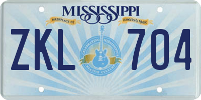 MS license plate ZKL704